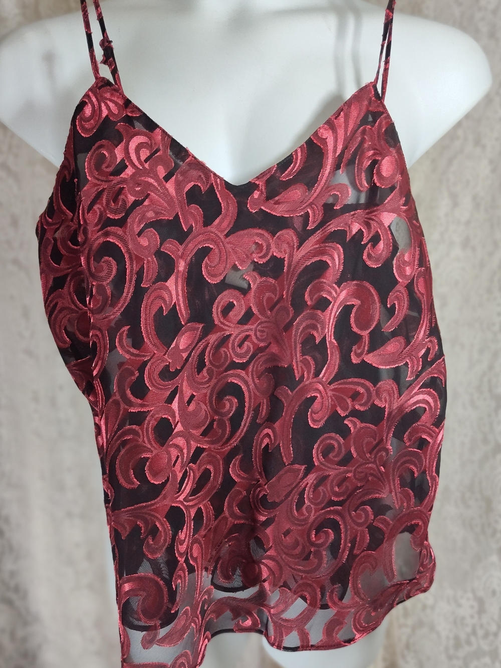 Bikini Sleepwear Set Sexy Sheer Red And Black Burnout Camisole Top Panty Set